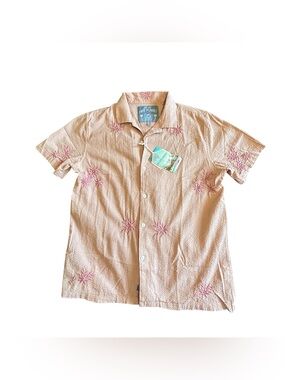 Free Planet Men’s Mauve Short-Sleeve Button-Down with Pink Embroidery